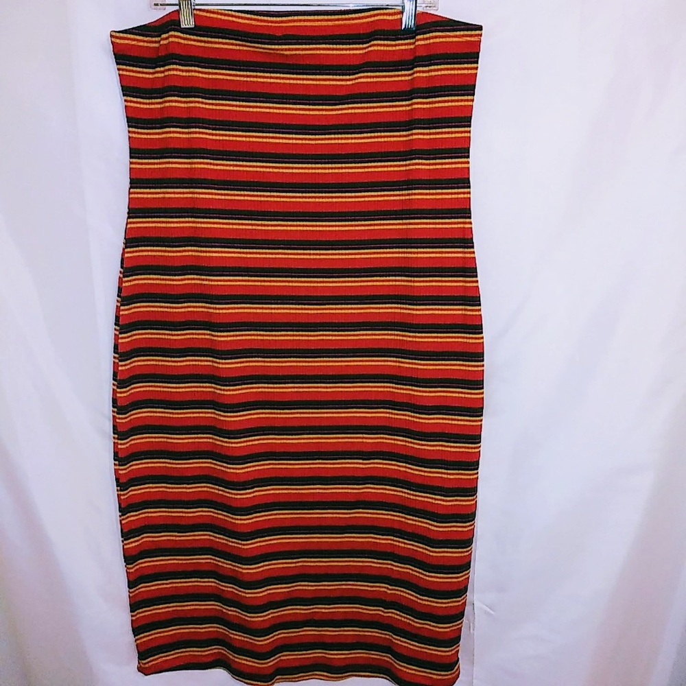 Striped Strapless Dress Long Skirt